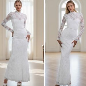 NWT V. Chapman The Jules Dress in White Chantilly Lace Size 2